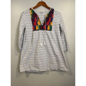 J Crew Women's Top XS Embroidered Boho Cottagecore Coastal Chic Colorful Speing